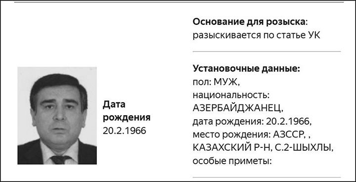    Карточка из базы данных на розыск Шыхлинского. Источник: МВД России