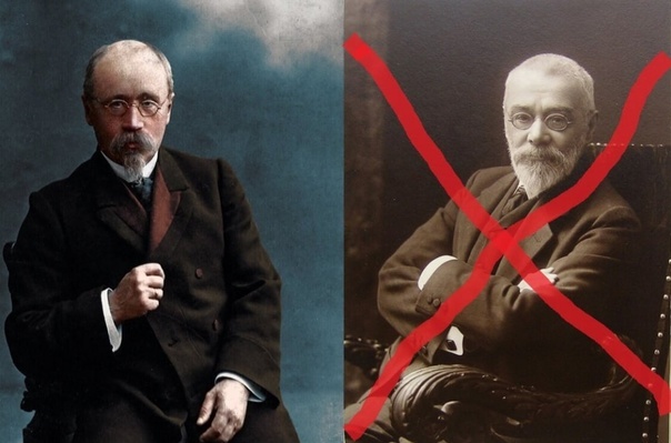 М.О.Меньшиков. Справа - подброшенныя в сеть фотография, на которой изображен другой человек. Слева - подлинный облик публициста.