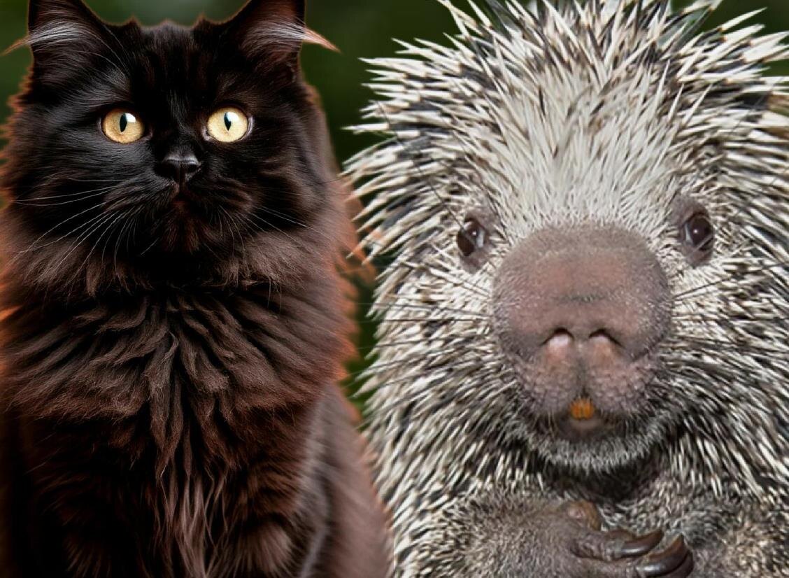 партнеры, однако! Фото дикобраза пимплы взято в свободном доступе инета для коллажа. Баюна нарисовал ИИ шедеврум 