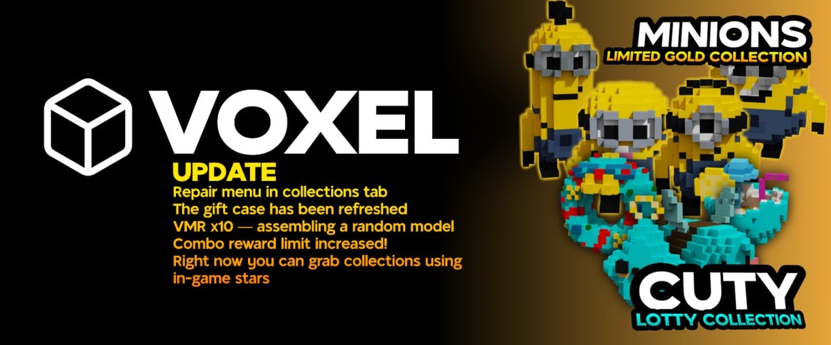 У НАС ЕСТЬ КРУТЫЕ НОВОСТИ ДЛЯ ВАС!

Недавний анализ ключевых метрик — от коллекций до эмиссии — дал нам важные инсайты:
мы готовы предложить вам ещё больше, и уже начали действовать.

🔧 Теперь модели можно чинить прямо в инвентаре коллекций — не нужно возвращать их в обычный инвентарь.

🎁 Мы обновили кейс с подарками — попробуй свою удачу, кто знает, что выпадет?

📊 VMR x10 — за сборку случайной модели теперь начисляется 20 VMR вместо 2. Ловите буст!

✨ Лимит награды за комбо увеличен!
Теперь вы можете получить до 7000 VSTARS вместо прежних 5000. Больше активностей — больше бонусов!

🦊 И кое-что интересное…
Мы хотим больше Lotty-эксклюзива в приложении. Есть шанс, что коллекции Lotty смогут обойти Zoo?
Возможно, это ближе, чем вы думаете…

Кстати! Сейчас у вас есть возможность прикупить коллекции за внутриигровые звёзды. Беги, пока не разобрали!

⛏ https://t.me/voxel_verse_bot/app?startapp=1969333682 ⛏