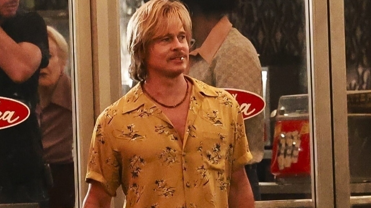 Питт на съемках "Приключения Клиффа Бута"