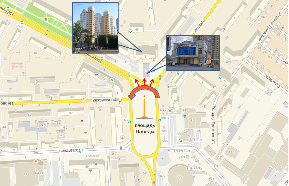 Схема расположения объектов вокруг городской площади
