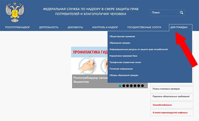 Сначала надо выбрать вкладку «Для граждан».
