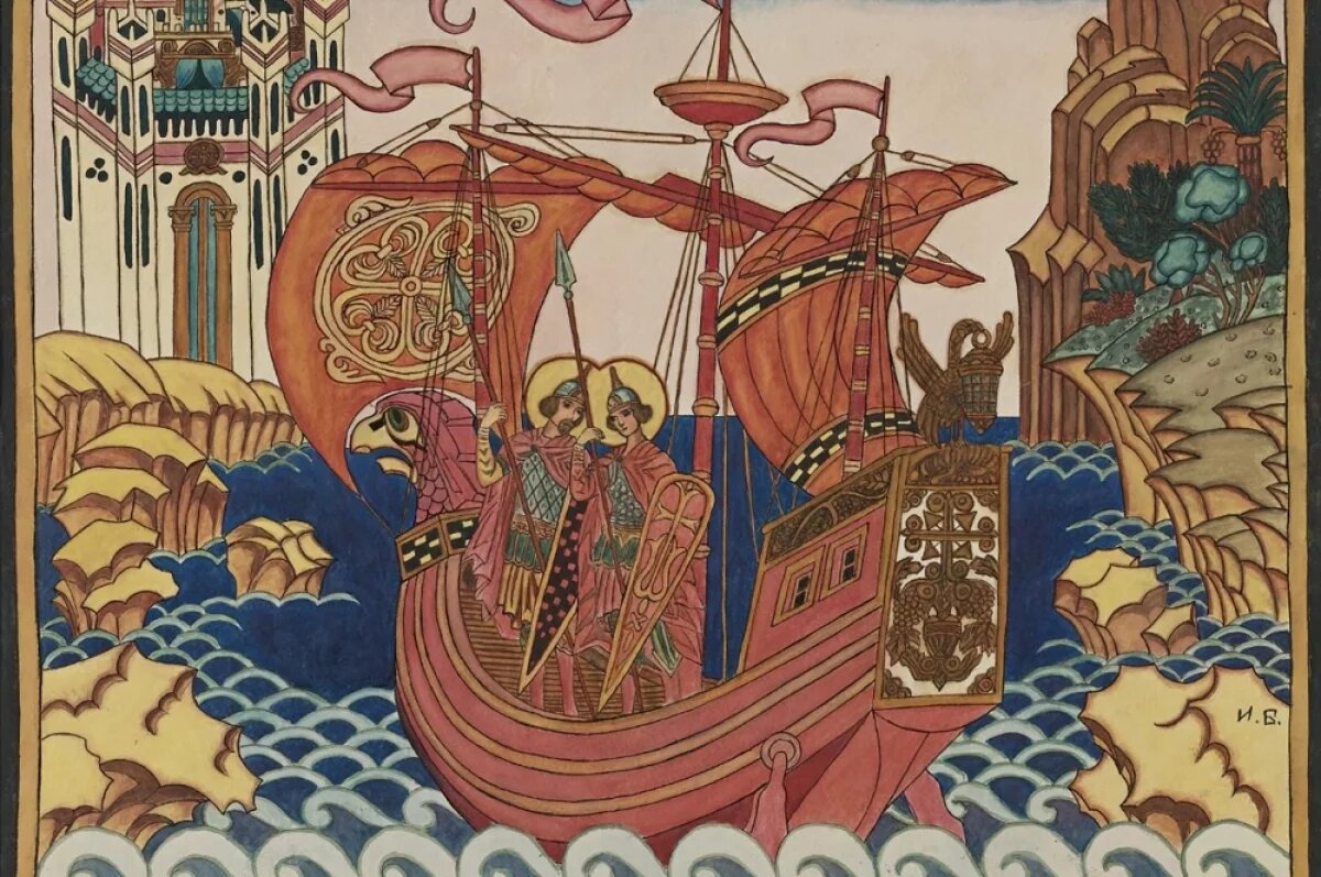    И. Билибин, «Святые Борис и Глеб на корабле».