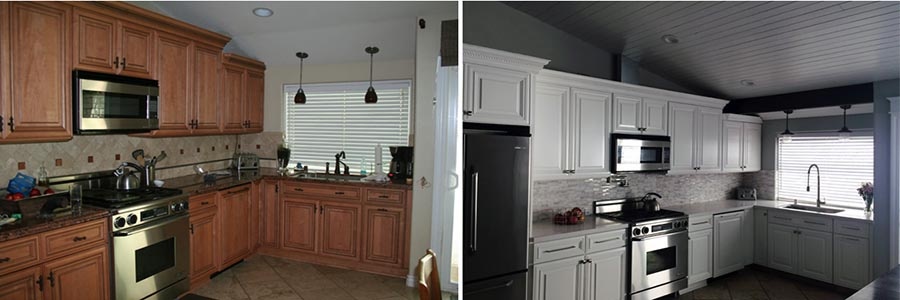 Кухня до и после ремонта с заменой мебели, фартука и столешницы