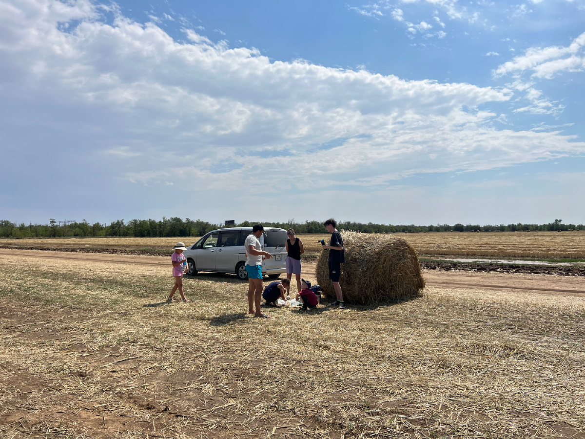 Едем всемером где-то в степях Волгограда 