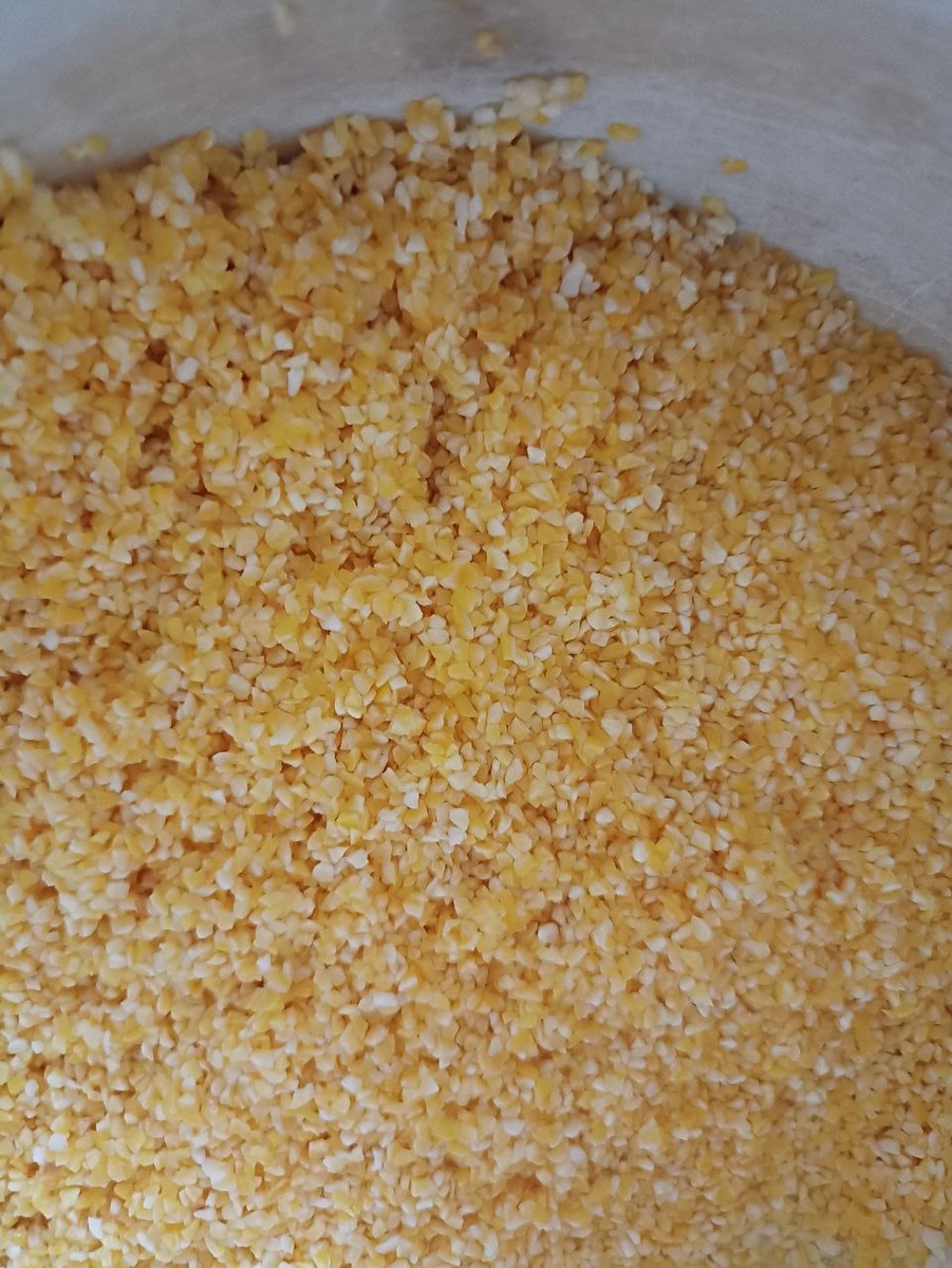 сладкая кукурузная каша на молоке с добавлением кусочков персика и кураги - незаменимый полезный и вкусный завтрак