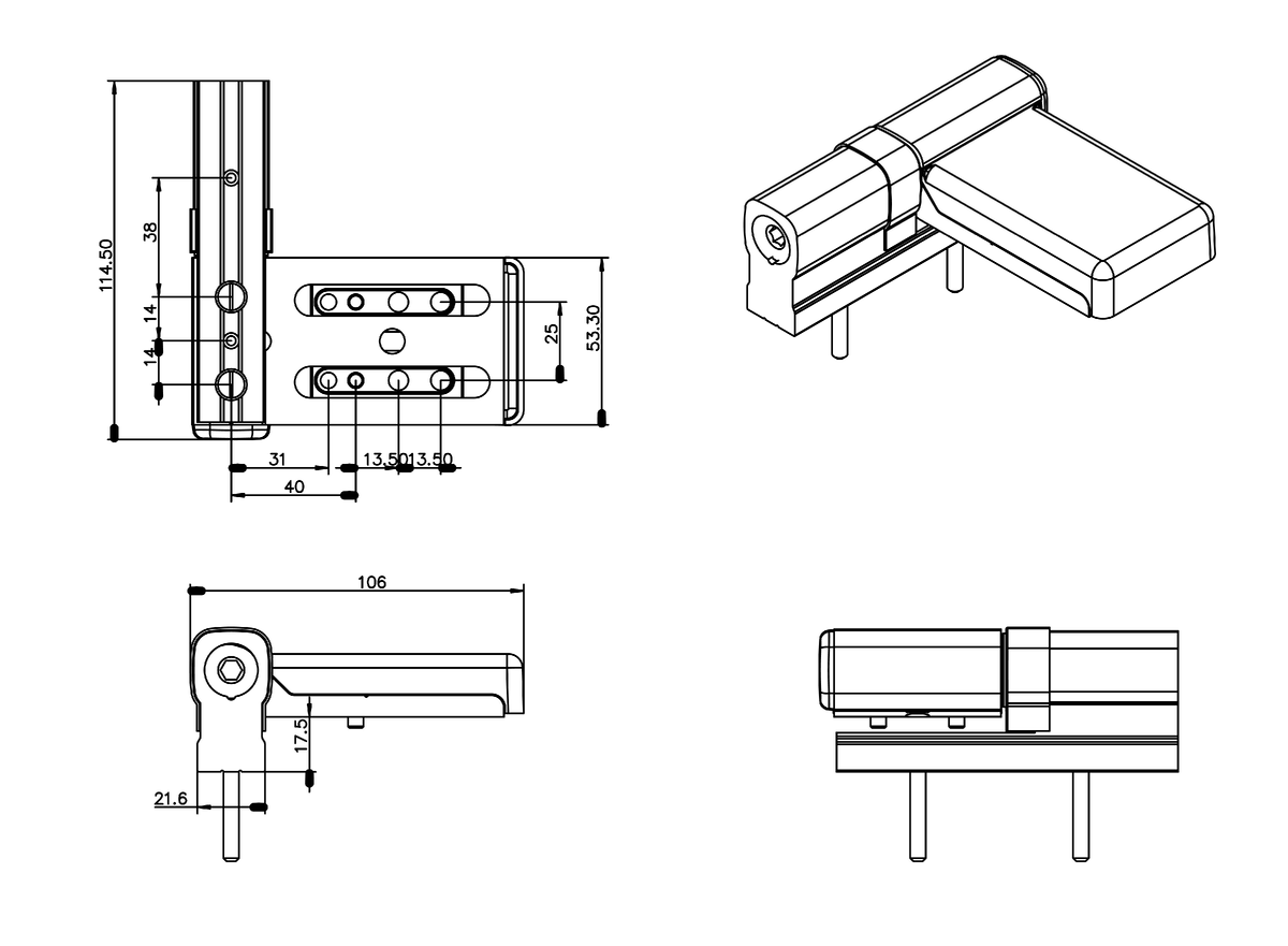 Чертеж петли NOVOLINE COMFORT KTV: штифт, подшипник и каретка, © SSK Industry