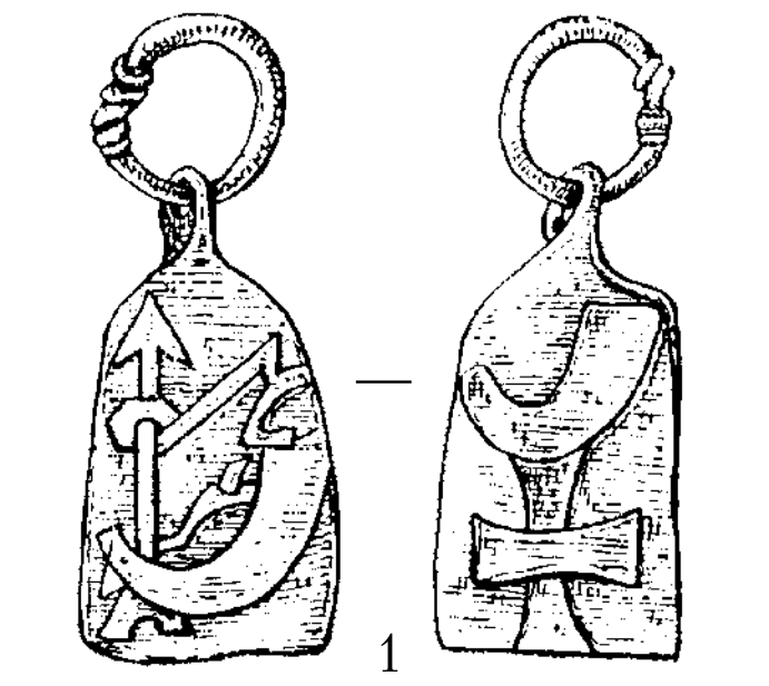 Подвеска из городища Каукай (Литва), 970-е годы. Знамя имеет заострённое расширяющееся у основания древко.