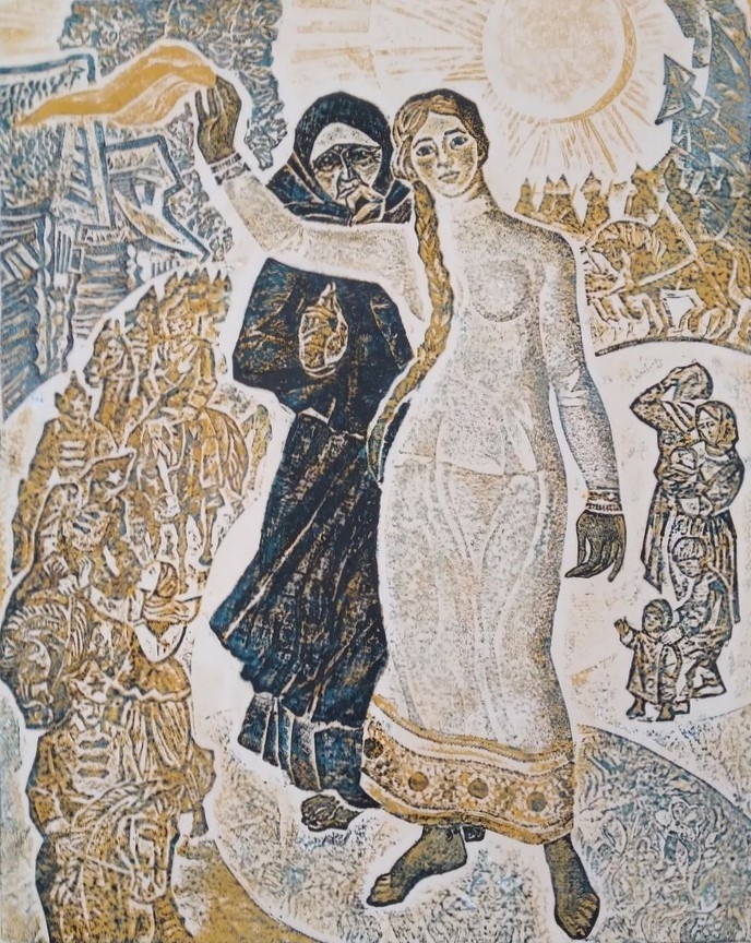 И.Н.Воробьёва. Проводы на гражданскую войну. Мать и невеста. 1960-е. Костромской государственный историко-архитектурный и художественный музей-заповедник.