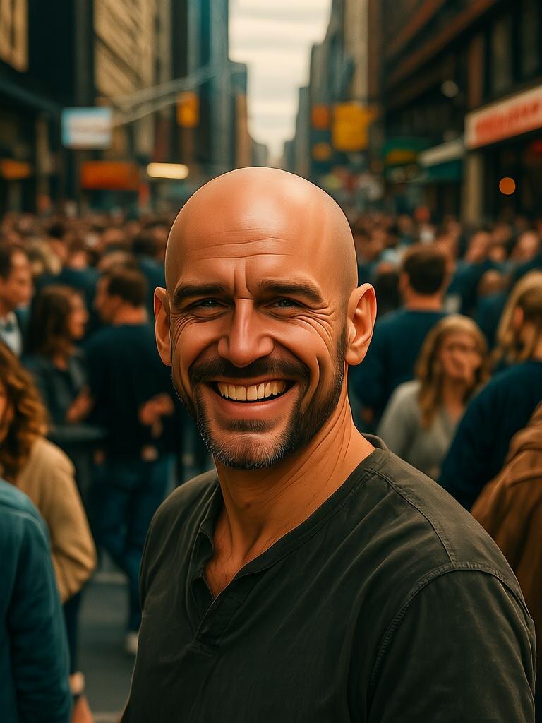 Мужчина улыбается в стрессовой ситуациии