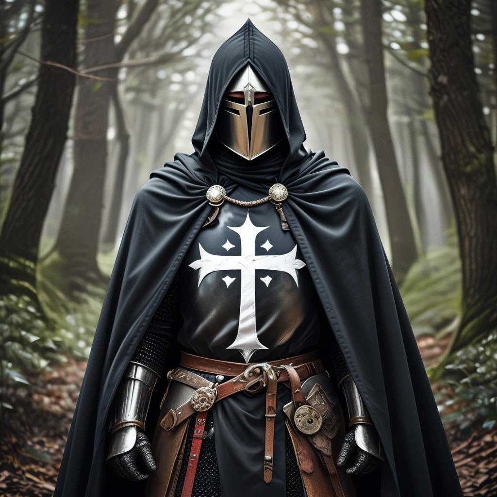 Белый плащ с черным крестом, отличительная эмблема ордена