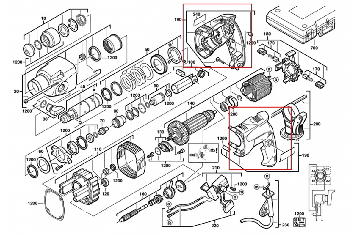 Оригинальный Корпус 200181025 для  ремонта перфоратора AEG BH 22 E