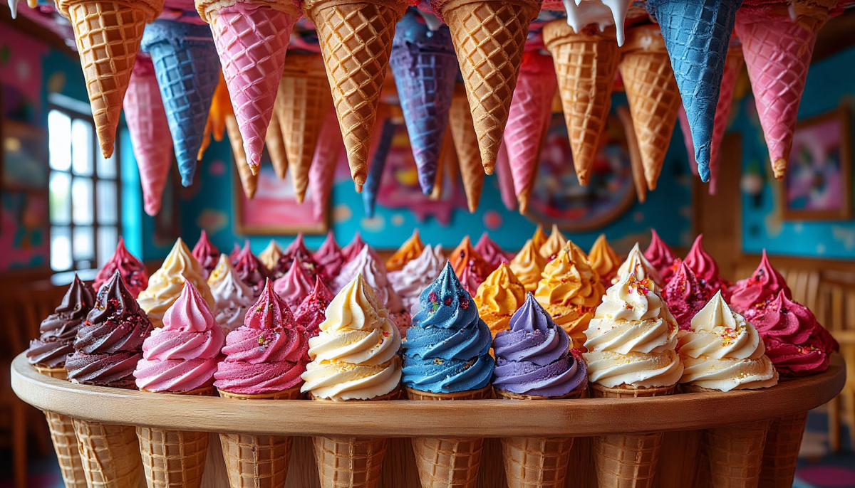 Всю комнату мгновенно заполнили разноцветные вафельные рожки! Они лежали горой до самого потолка, источая восхитительный аромат ванили, шоколада и лесных ягод.