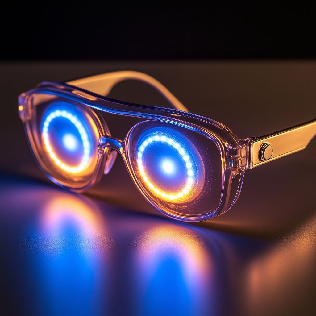 Концепт очков, совмещающих цветоимпульсную и электроимпульсную терапии. Иллюстрация автора. 