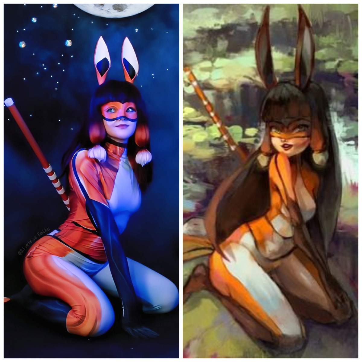 Референс и готовый результат в съёмки косплея на Вольпину из вселенной  Леди Баг и Супер кот в исполнении Mistress Belka