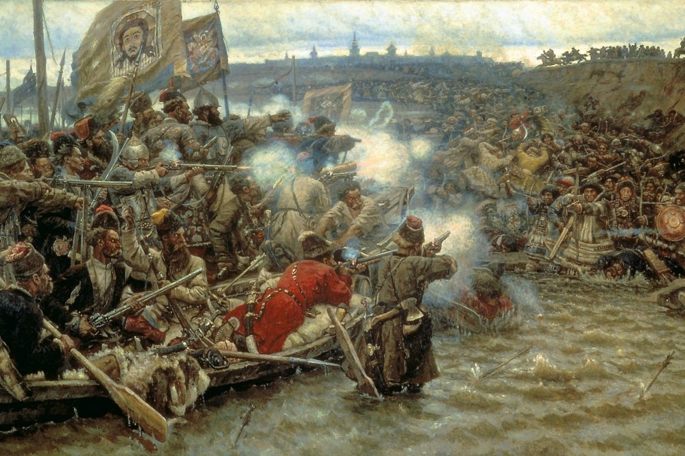    Картина русского живописца Василия Сурикова «Покорение Сибири Ермаком Тимофеевичем» (работа была окончена в 1895 году). Сюжет: решающий бой на Чувашевом мысу между казачьей дружиной Ермака и воинами сибирского хана Кучума в 1582 году. Фото: Commons.wikimedia.org