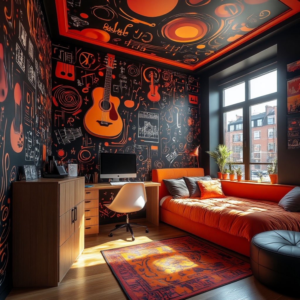Фотообои на музыкальную тематику в комнате подростка