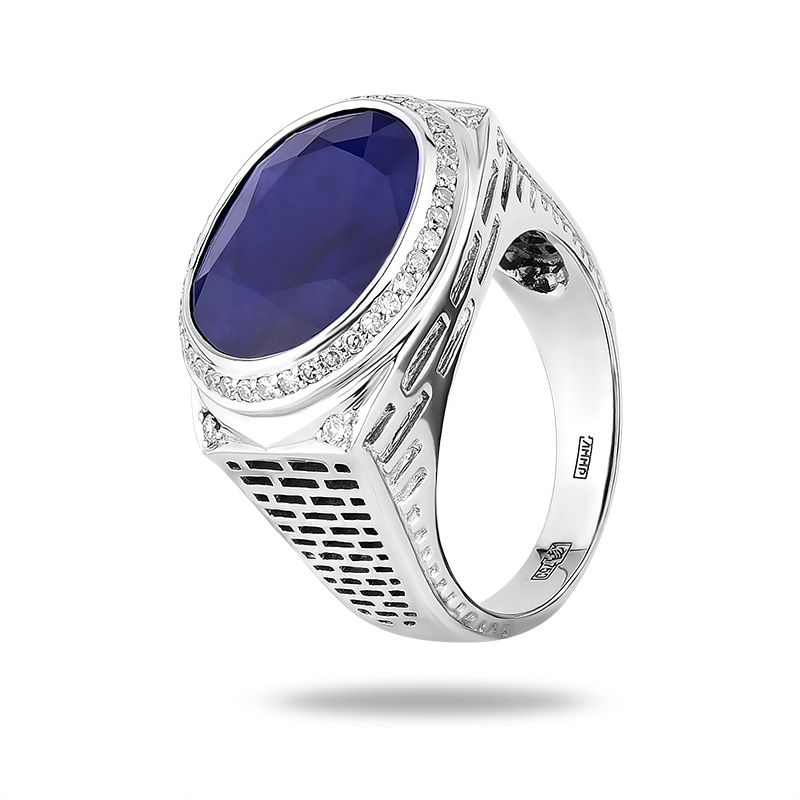 Кольцо из белого золота с бриллиантом и сапфиром, размер 19,5