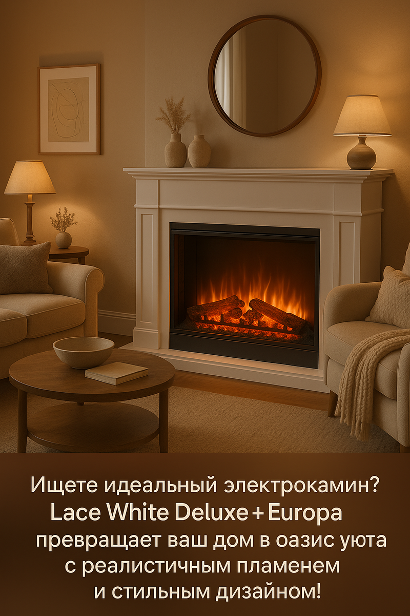    Как сделать ваш дом оазисом уюта с электрокамином Lace White Deluxe+Europa при доступной цене Kamin
