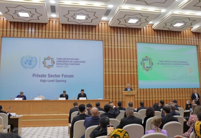 Выступление Антониу Гуттериша на Форуме частного сектора в рамках LLDC3, 5 августа, 2025 г., Аваза, Туркменистан (Фото: БТ)