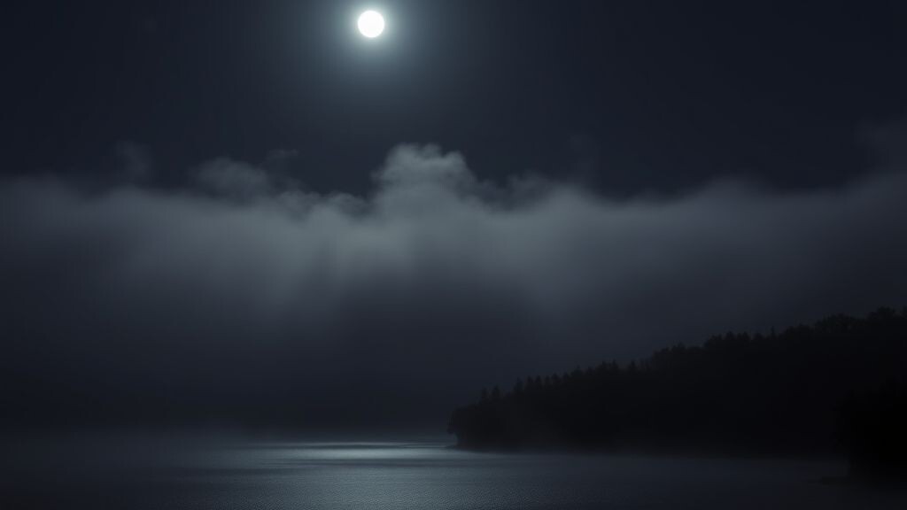 Туман над исчезающим озером, ночью