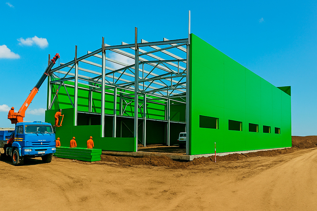Монтаж здания из сэндвич-панелей