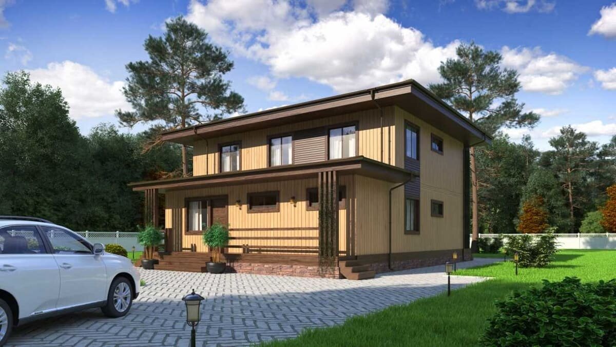 Двухэтажный загородный дом по проекту "Браун" компании NATURI