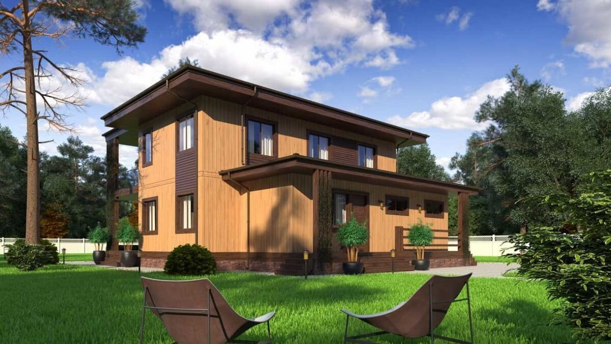 Двухэтажный деревянный дом компании NATURI по проекту "Браун"