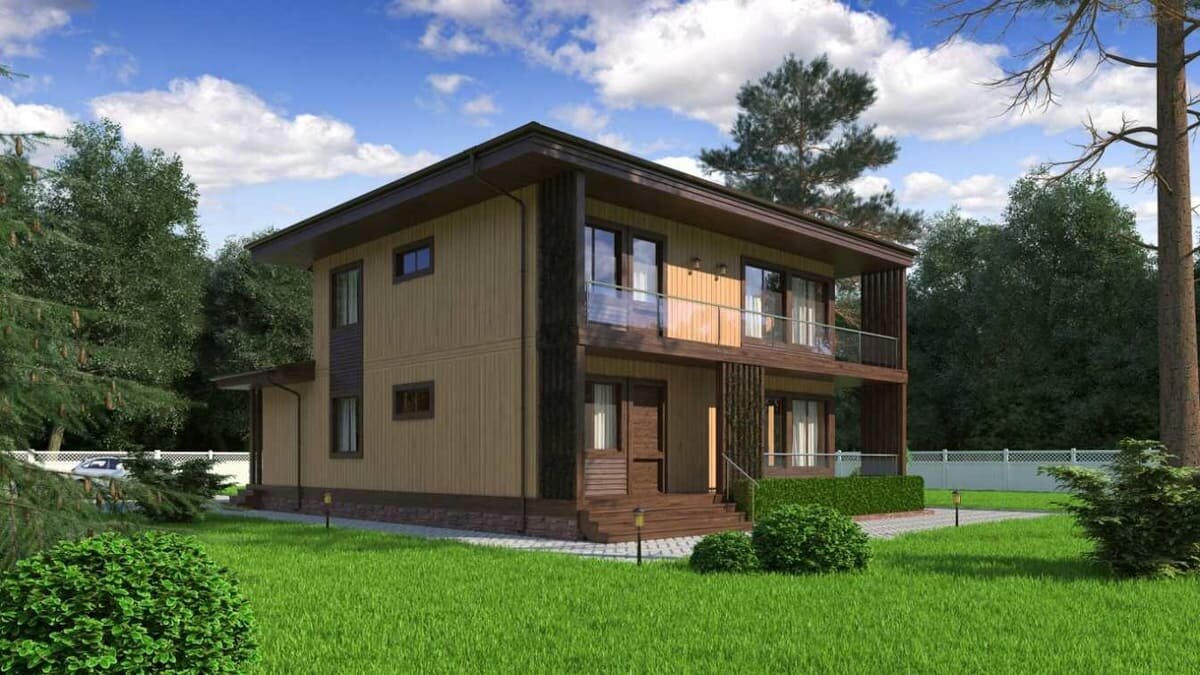 Обзор фасада элитного загороднгого дома по проекту "Браун" компании NATURI