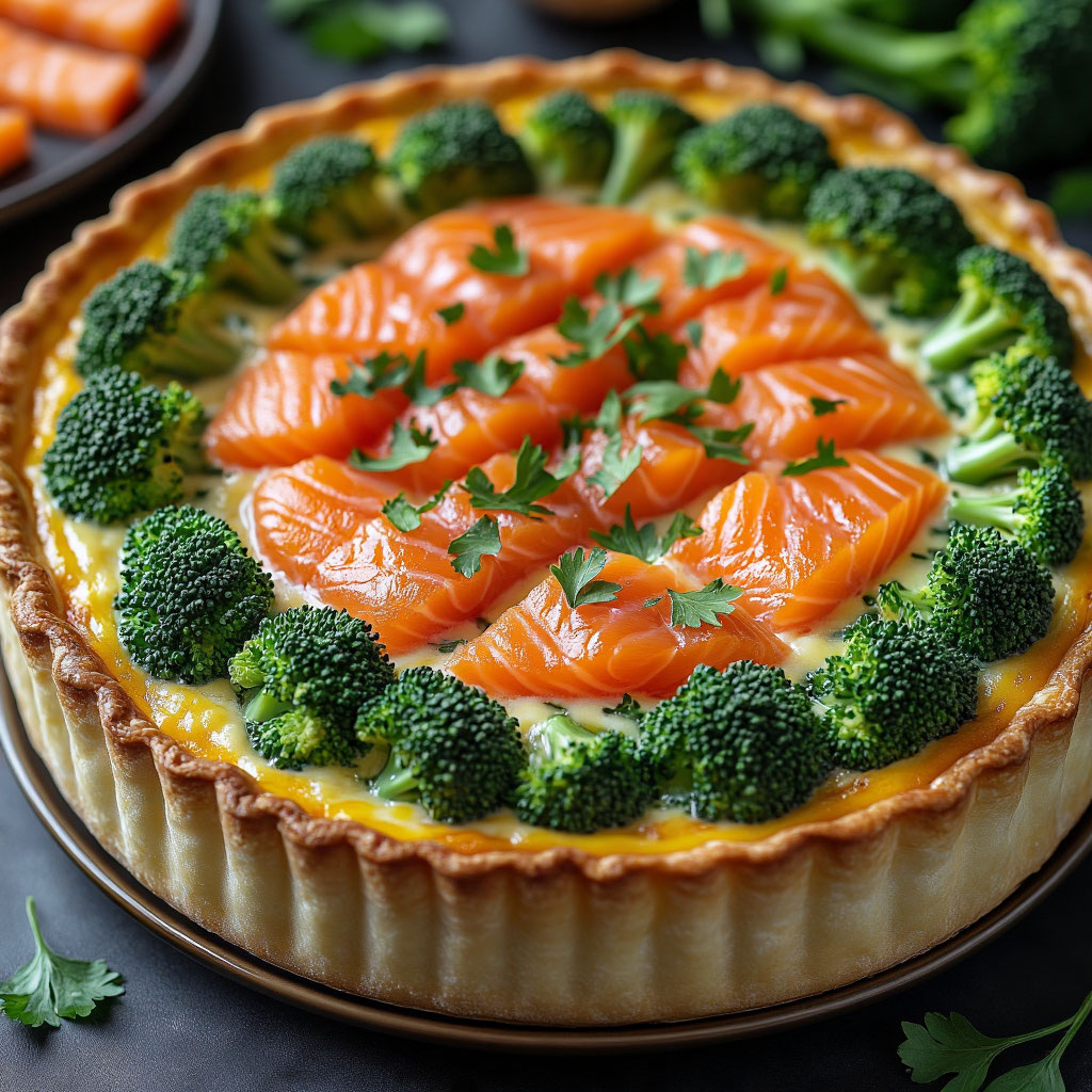 Киш с сёмгой и брокколи 