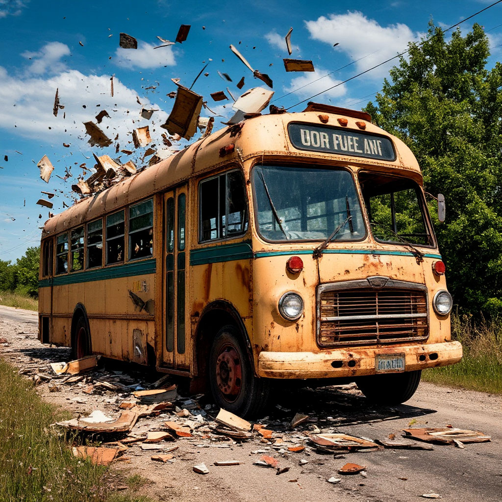 Искусственный интеллект зафиксировал автобус на трассе в таком виде. Листайте галерею)