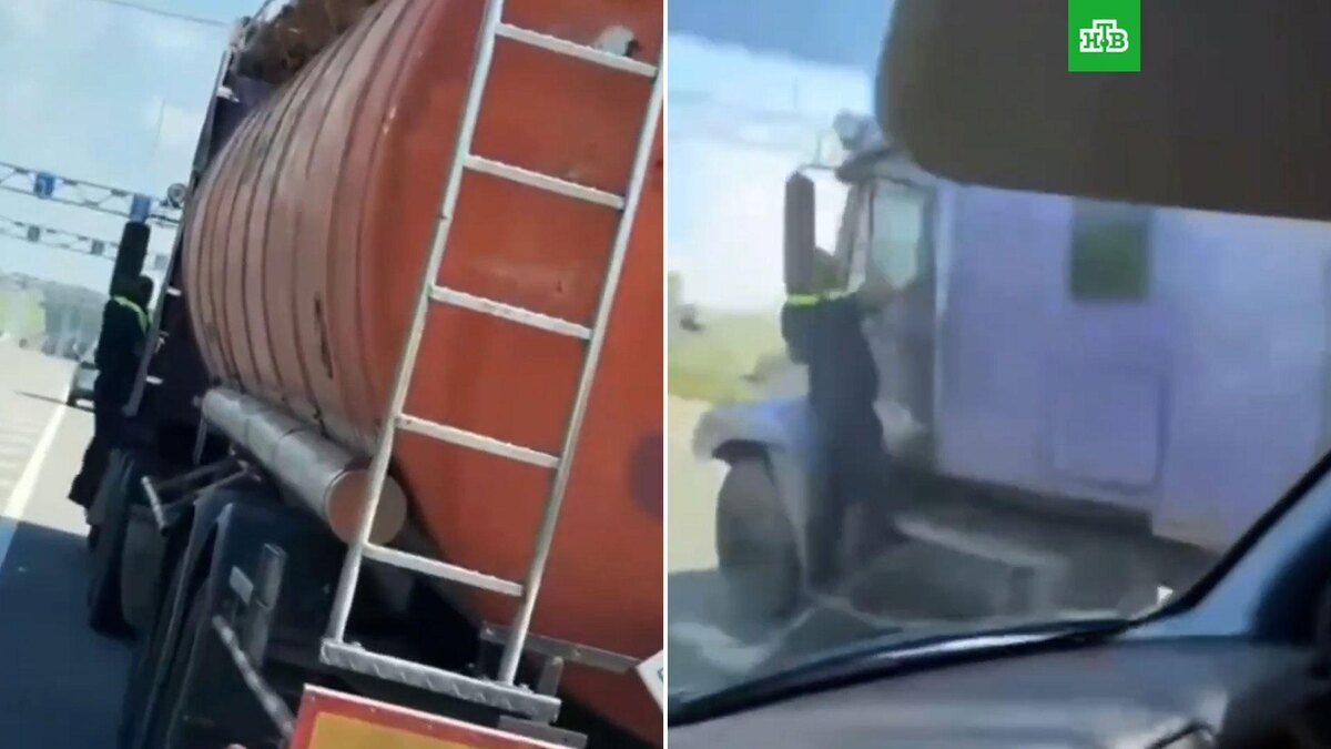    Водитель фуры в попытке скрыться несколько километров вез инспектора на подножке