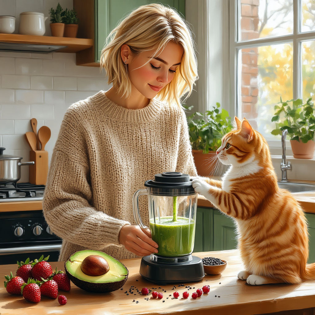 Быстро и полезно, готовим смузи с Рыжиком для утреннего заряда энергией!