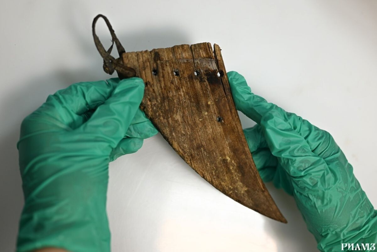 Фрагмент гуслей, найденный в Рязанском кремле летом 2025 года
