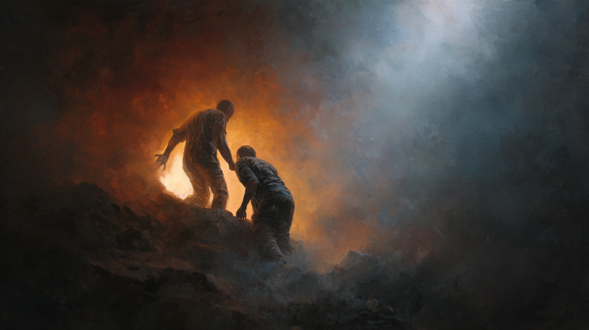 Человек помогет другому выбраться