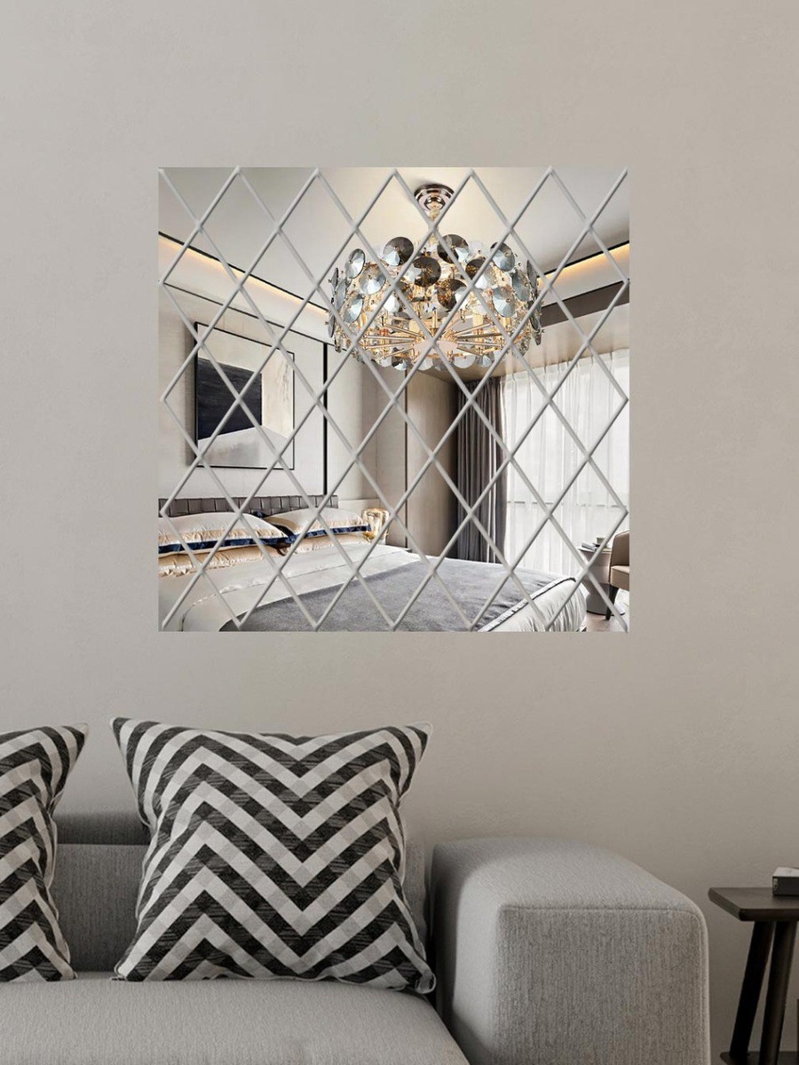 Пример акцентного использования в интерьере зеркальных наклеек VEROL. Артикул на WB: 337037635.