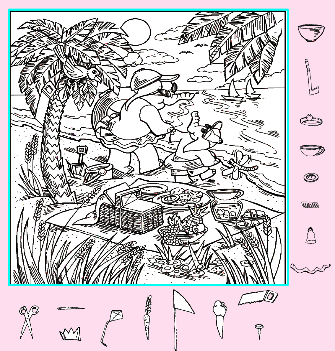 Тест на внимательность: найди ножницы, флажок, кольцо и другие предметы на картинке. Картинка подготовлена автором