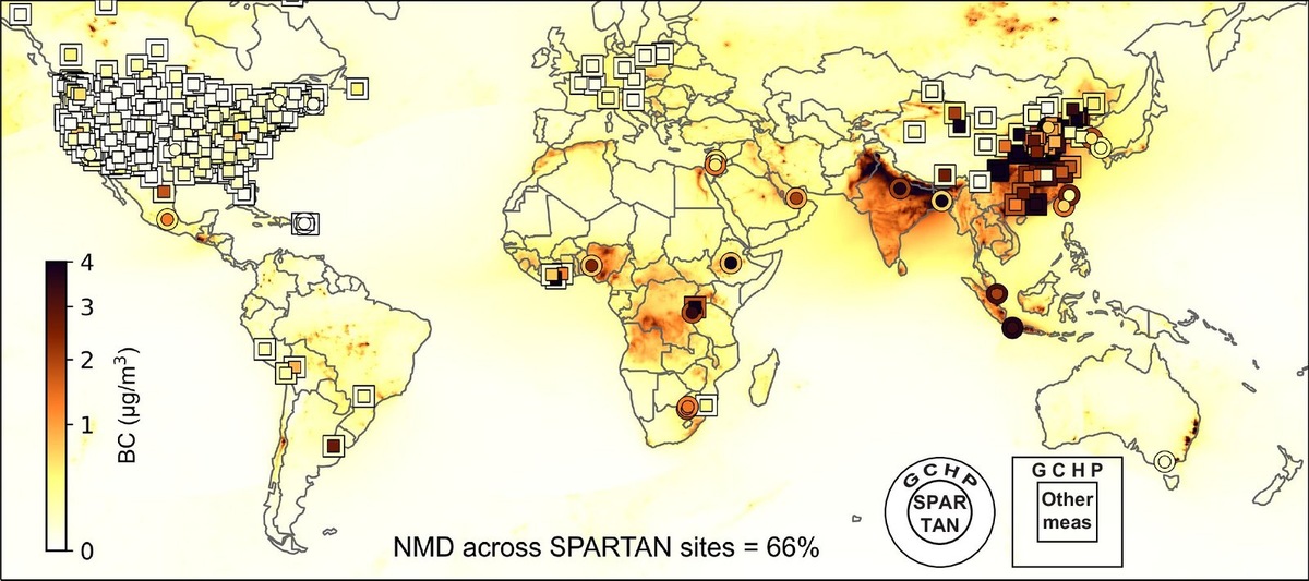    Глобальное распределение черного углерода.