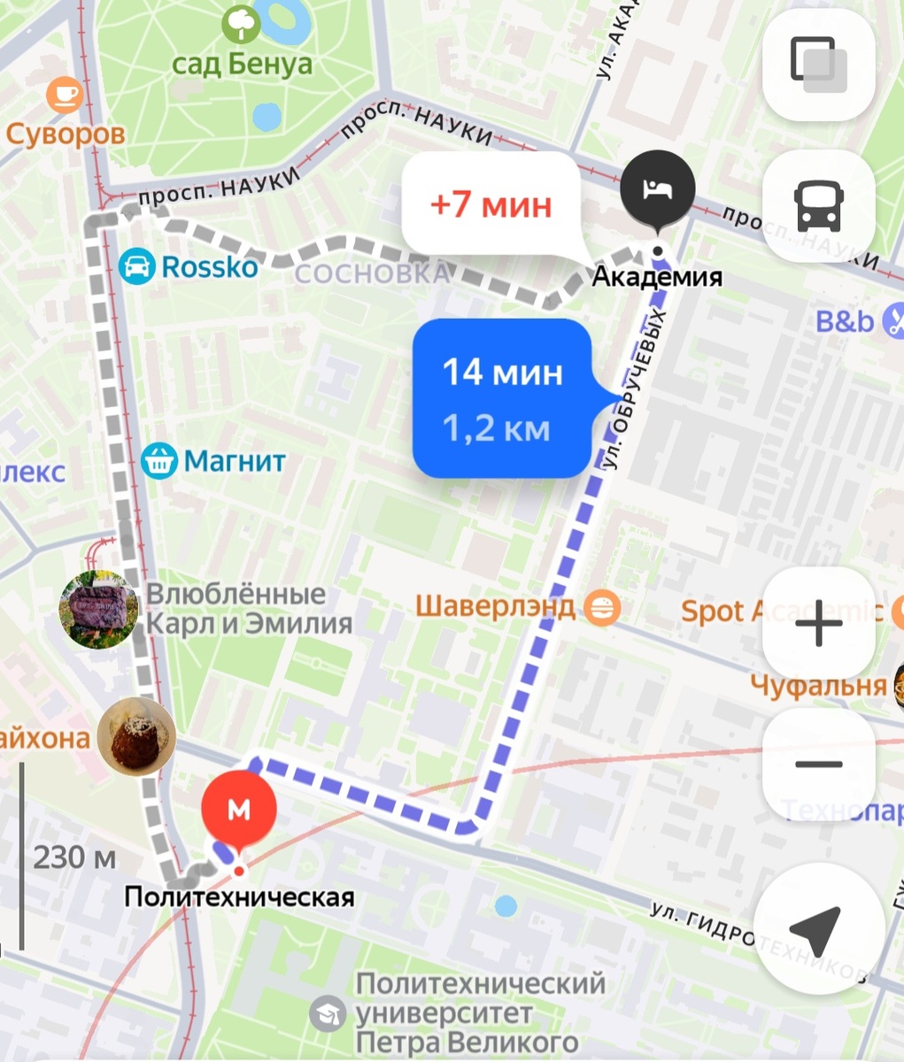 Расположение отеля "Академия" 3* на Яндекс картах