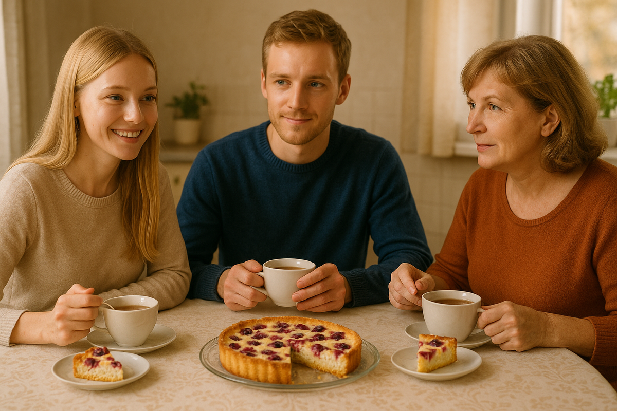 Семейная встреча под ароматный пирог с творожной заливкой и ягодами — сближает лучше любых слов