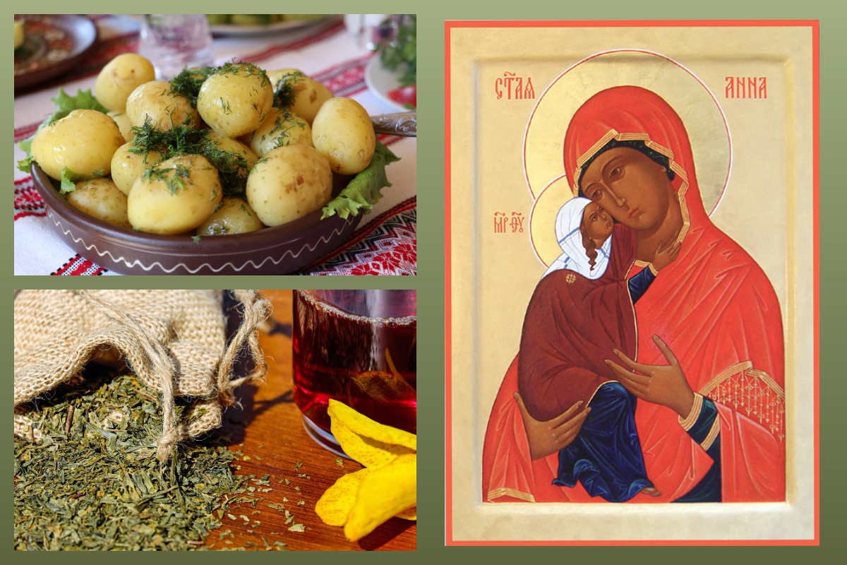 Икона Праведной Анны, матери Пресвятой Богородицы/azbuka.ru, Картофель, травяной чай/pixabay.com  