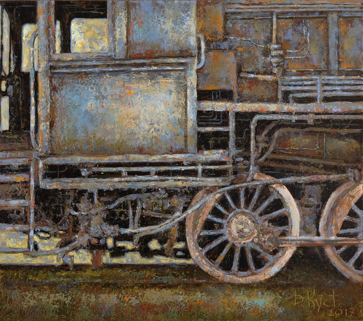 Художник Дмитрий Кустанович. Паровоз. Из серии «Старые труженики», 80х90 см, 2017