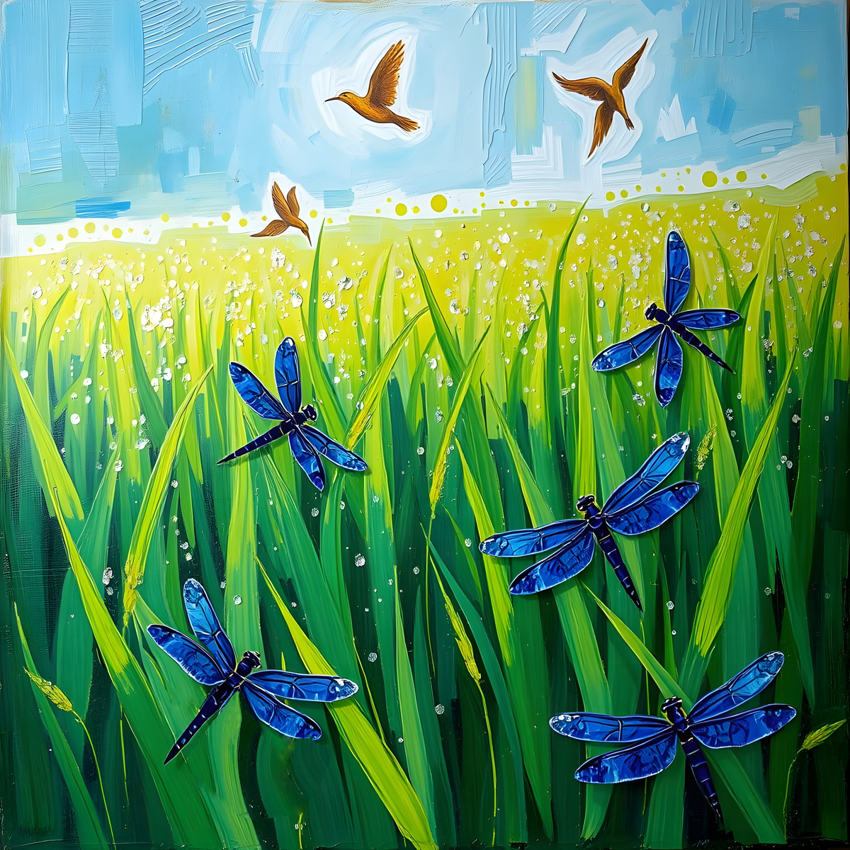 Над рисовым полем. Иллюстрация создана с помощью нейросети Flux Schnell и программы Photoshop.