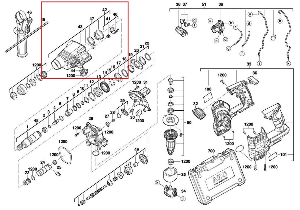 Оригинальный Корпус редуктора в сборе 4931435098 для ремонта аккумуляторного перфоратора AEG BBH 18