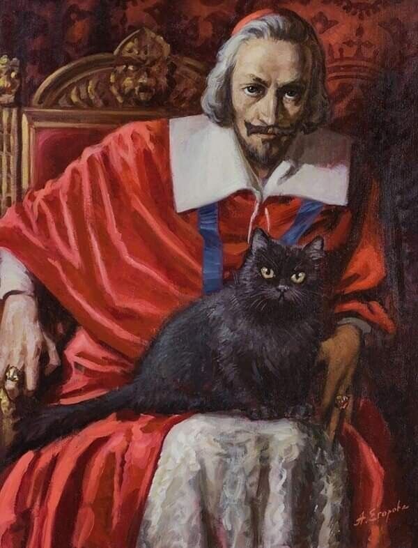 Ришелье со своим любимым котом Люцифером.