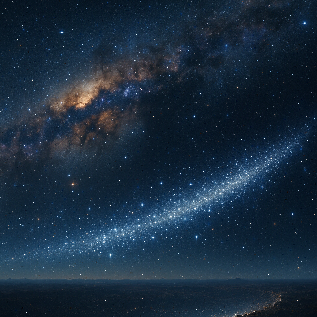 Графическая реконструкция потока C‑19 — старых звёзд с ультранизкой металличностью, вытянутых вдоль края Млечного Пути