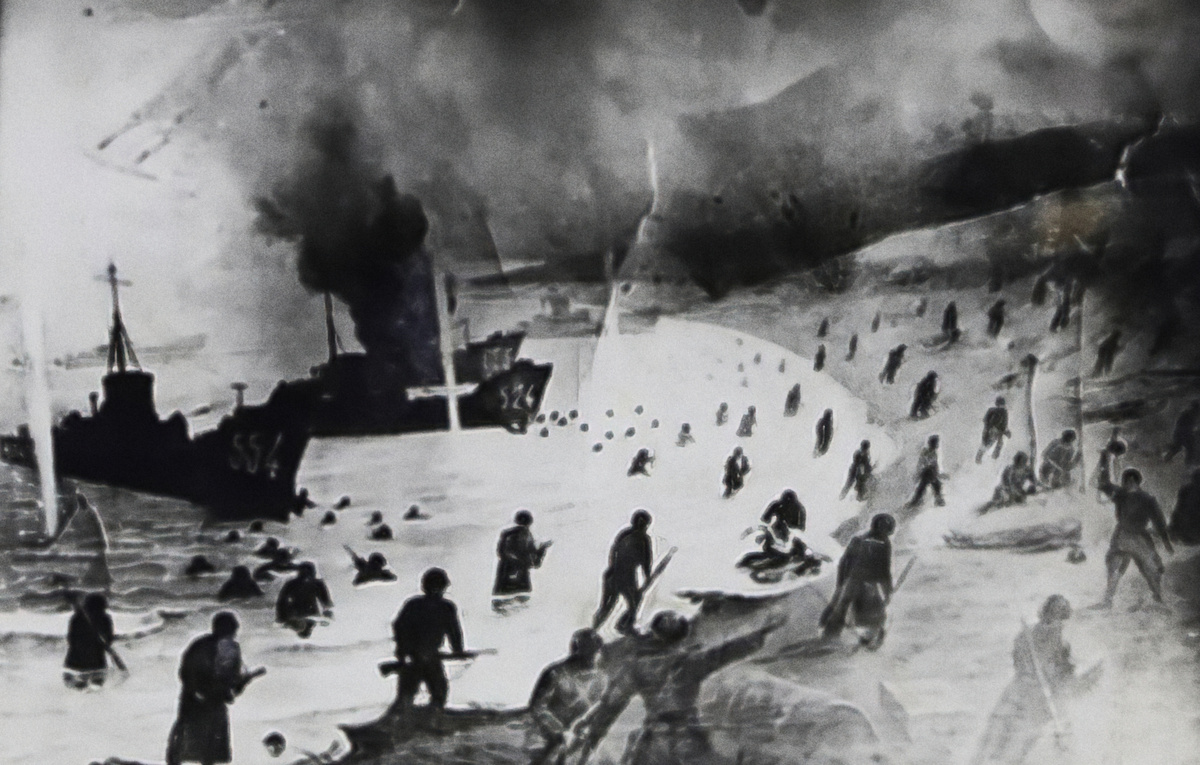    Высадка десанта на остров Шумшу, 1945 год  Госкаталог/ФГБУ "Центральный военно-морской музей имени императора Петра Великого" Министерства обороны Российской Федерации