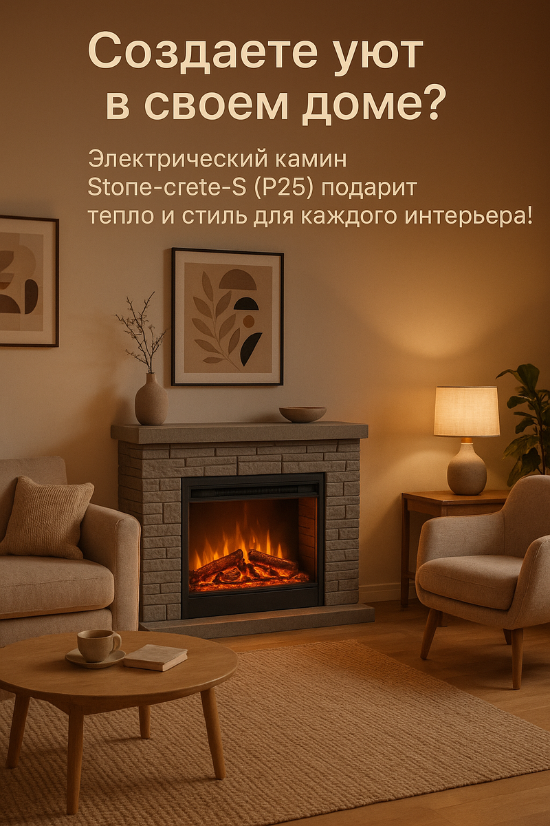    Как электрический камин Stone-crete-S (P25) превращает ваш дом в уютный оазис стиля и комфорта Kamin