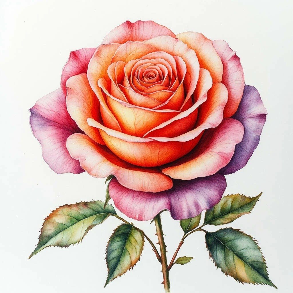 Роза- акварельная живопись 